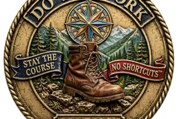 Do The Work Stay The Course No Shortcuts leadership challenge coin logo